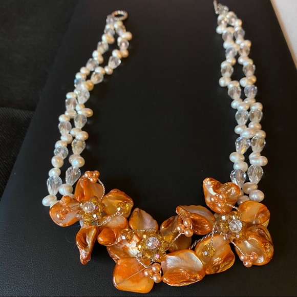 Real Pearl Crystal Necklace Silver clasp - Picture 12 of 12